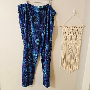 NWT Tommy Bahama 100% Cotton Poplin Blue Monstera Palm Pajama Pants Size 3XLB 3X